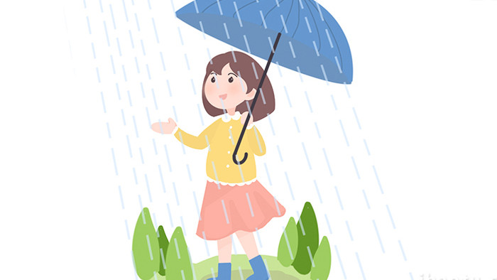 易用卡通mg动画女孩下雨天打伞