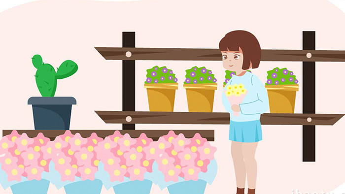 易用卡通mg动画女孩在花店买花