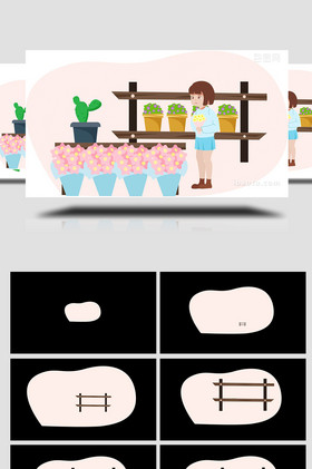 易用卡通mg动画女孩在花店买花
