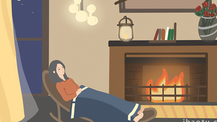 易用卡通mg动画温暖的带壁炉的屋子