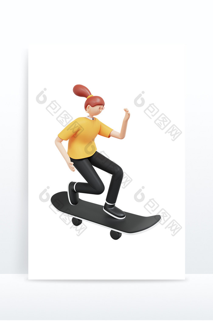 3D风格化滑滑板女孩人物
