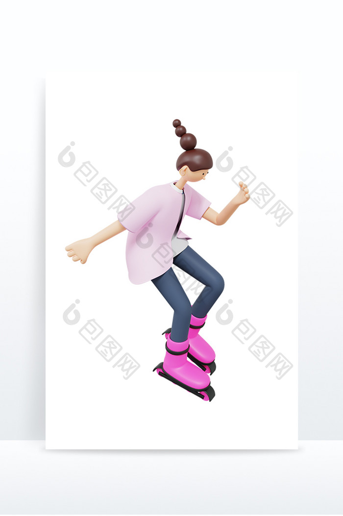 3D风格化滑冰女孩人物