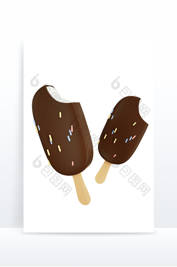 卡通巧克力脆皮冰淇淋3D元素图片图片