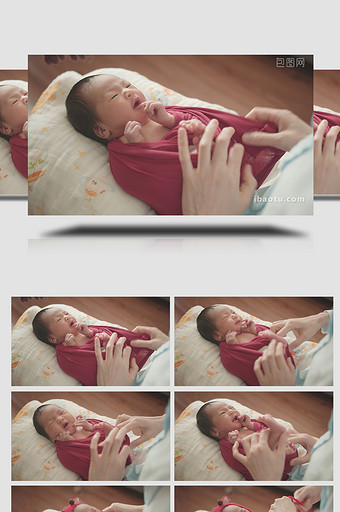人物形象婴儿拍摄新生儿照穿衣过程4K视频图片