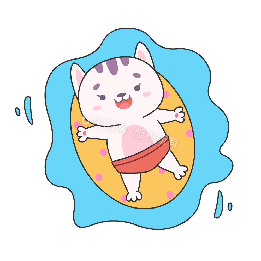 夏日清凉游泳猫咪动图GIF