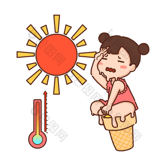 卡通小女孩太阳温度上升高温预警动图GIF