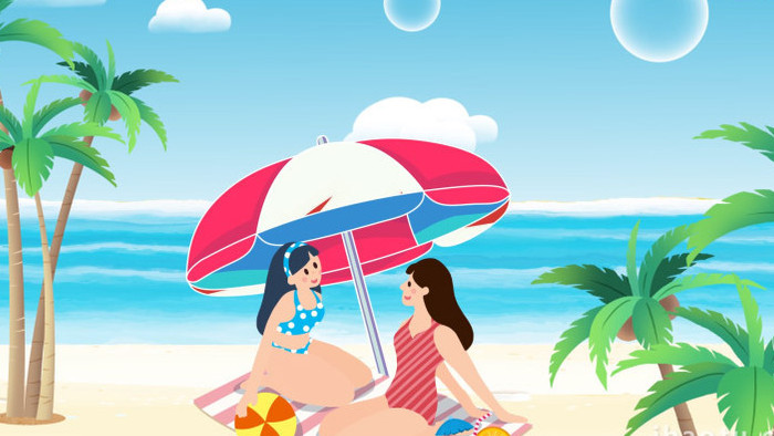 夏日海边与闺蜜度假出游背景视频模板