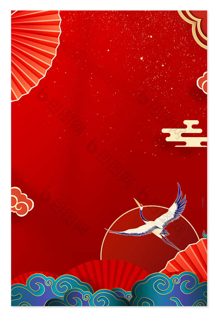 红色中国风国潮仙鹤剪纸风背景