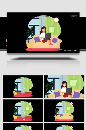 扁平类公司办公居家隔离线上工作MG动画图片