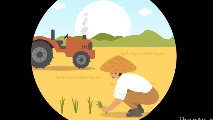 扁平类卡通农民耕种拖拉机MG动画