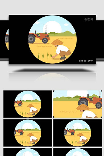 扁平类卡通农民耕种拖拉机MG动画图片
