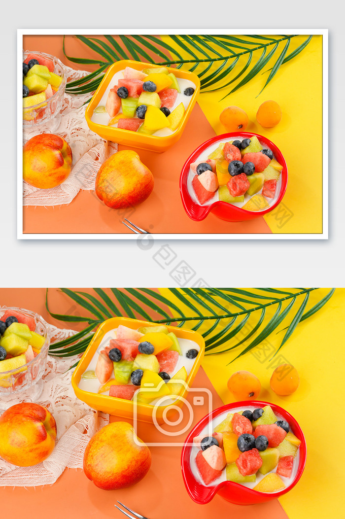 油桃蓝莓西瓜水果捞图片图片