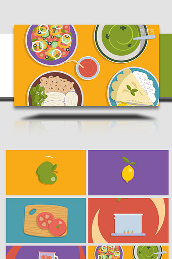 健康厨房美食烹饪节目包装卡通动画AE模板图片