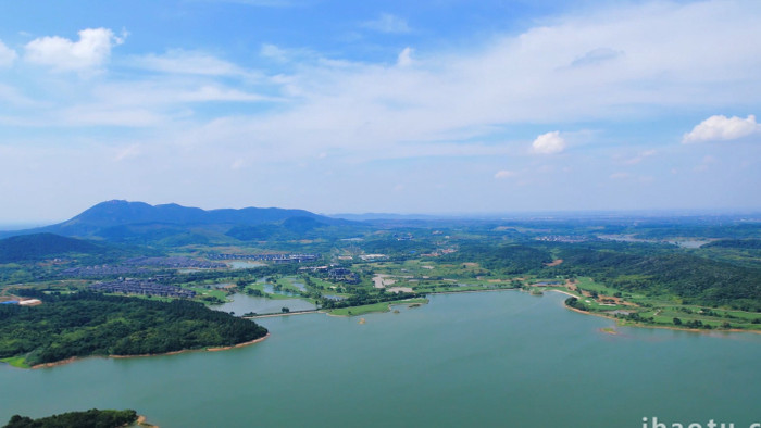 茅山自然风景区茅山湖水库风景4K航拍