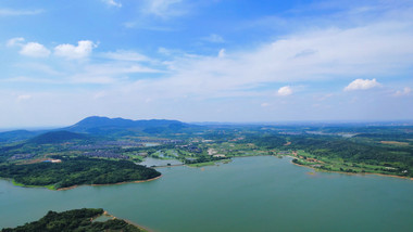 茅山自然风景区茅山湖水库风景4K航拍