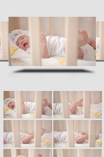 人物形象婴儿在婴儿床四肢舞动4K视频素材图片