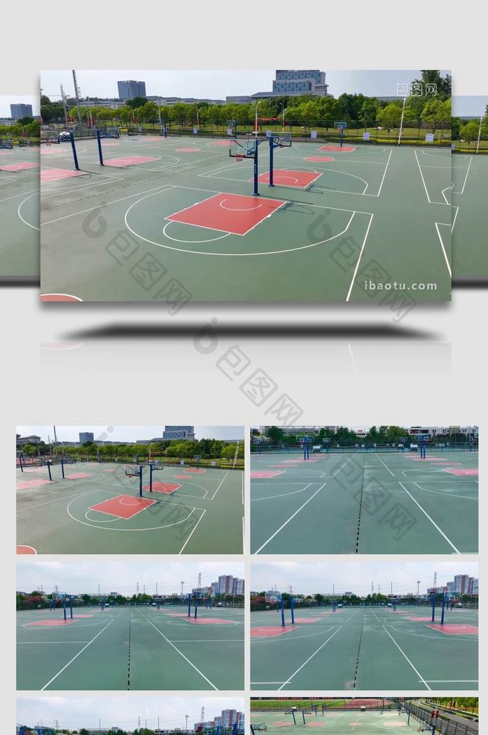 校园篮球场空镜头4k航拍