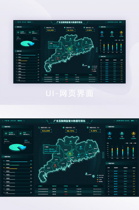 深蓝色科技风广东大数据可视化UI网页界面