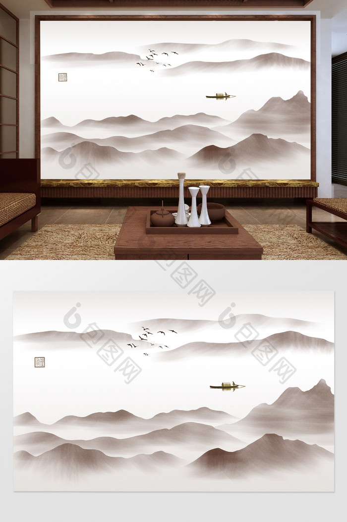 中式水墨山水装饰背景