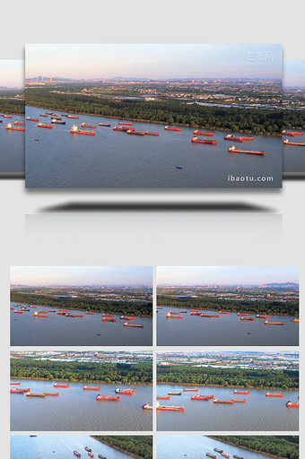 长江航运船运交通工具货运轮船4K航拍图片