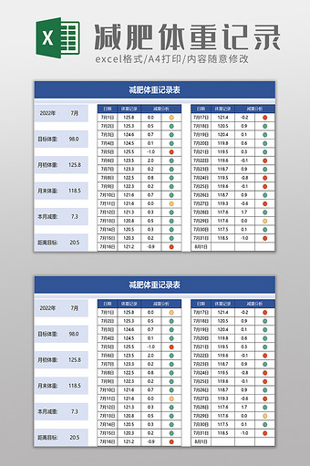 减肥体重记录表excel模板图片