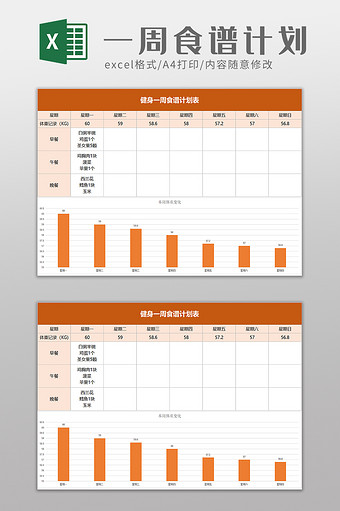 健身一周食谱计划表excel模板图片