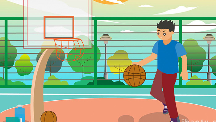 易用卡通类mg动画运动拍篮球的男孩