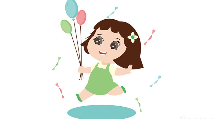 易用卡通mg动画童趣类小女孩拿着一束气球
