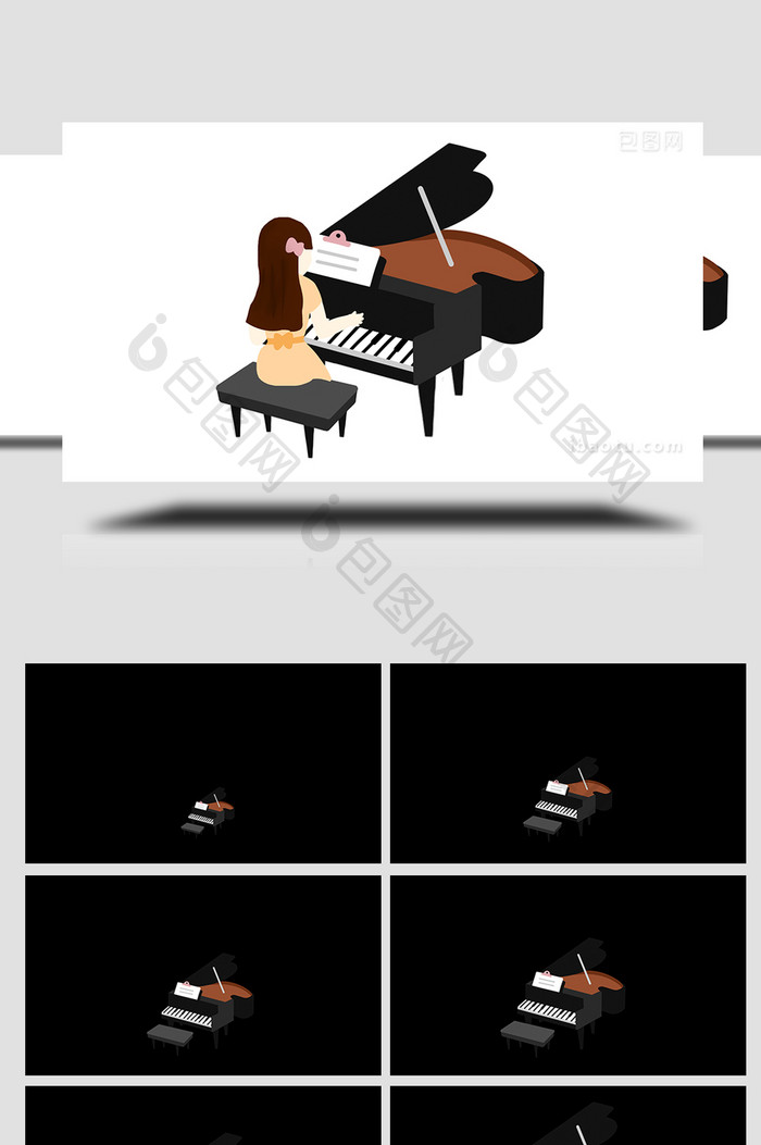 易用卡通mg动画女孩优雅弹钢琴