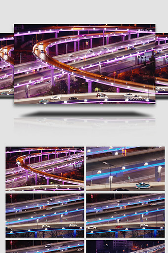 赛博朋克城市立交桥车流夜景灯光实拍图片