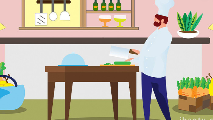 易用卡通类mg动画厨师在厨房做菜