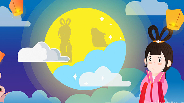 易用卡通类mg动画中秋节象征嫦娥和玉兔