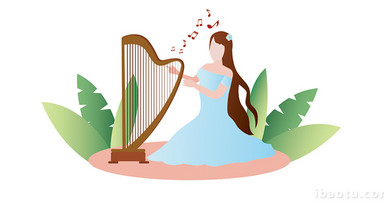 易用卡通mg动画音乐类女人弹竖琴