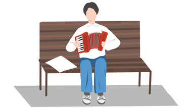 易用卡通mg动画男孩长椅拉手风琴