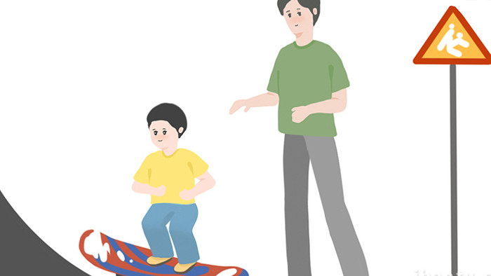 易用卡通mg动画男人教孩子滑板