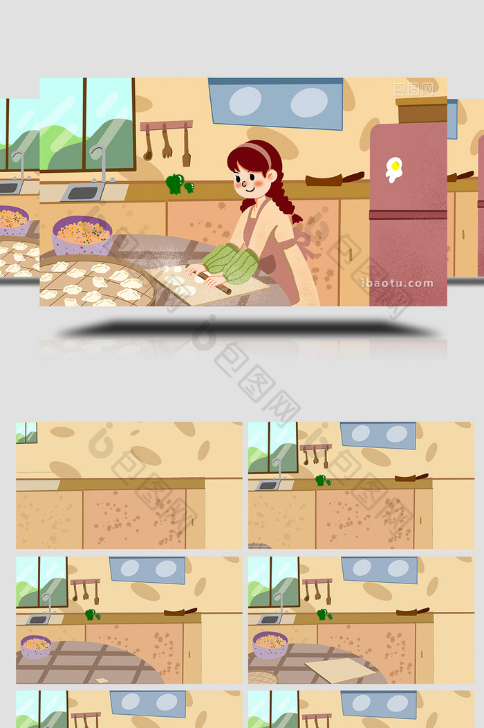 易用卡通mg动画日常女人厨房包饺子