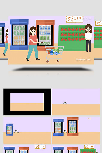 易用卡通mg动画大超市推购物车购物图片