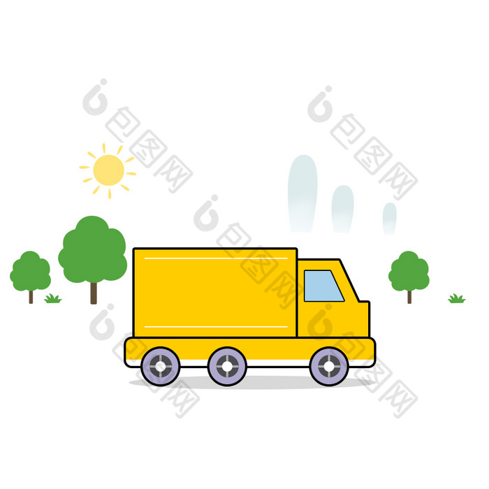 黄色货车开车路上旅行启程车子GIF