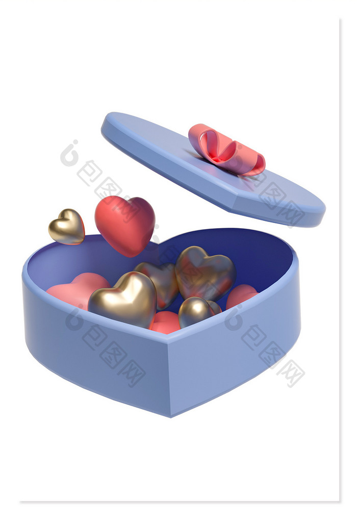 蓝色礼物包装盒3D爱心