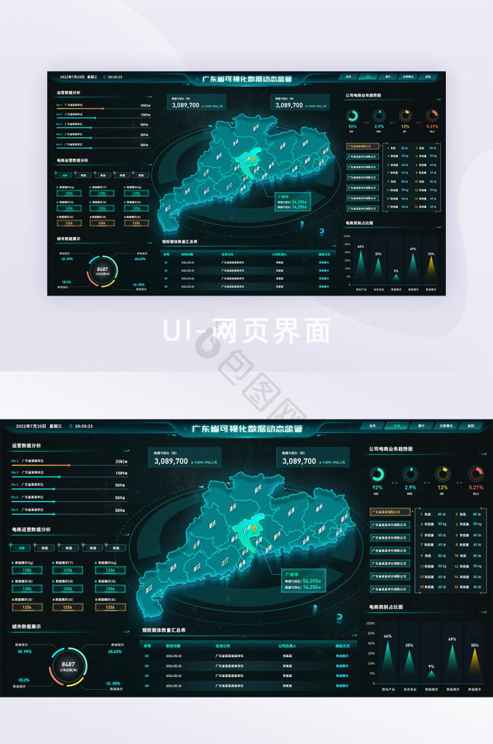 蓝色科技感数据大屏可视化地图轨迹界面-包图网