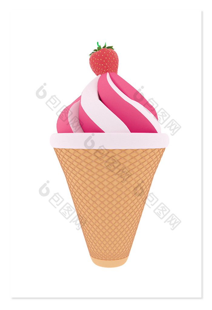 夏日美食创意美味草莓冰淇淋模型