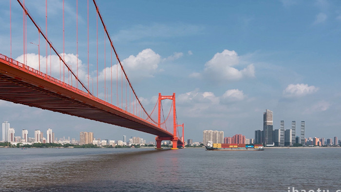 城市建筑武汉鹦鹉洲长江大桥延时视频