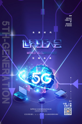 蓝色大气5g科技海报世界5g大会科技海报