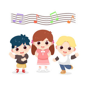 唱歌音乐男孩女孩摇摆开心音符动图gif