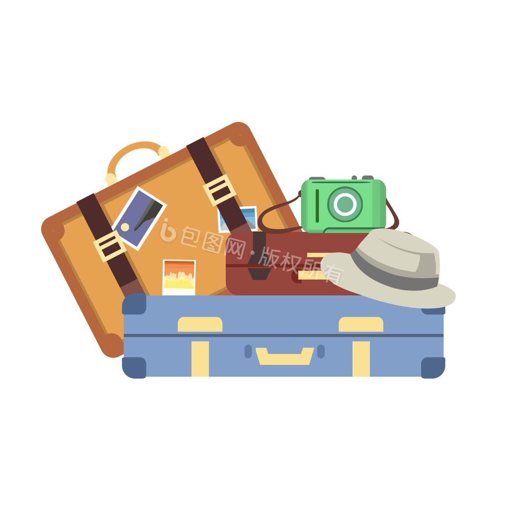 卡通旅行行李箱相机gif动图下载-包图网
