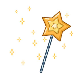 黄色闪闪魔法棒动图gif游戏冷兵器魔法棒可爱卡通魔女使用魔法棒变