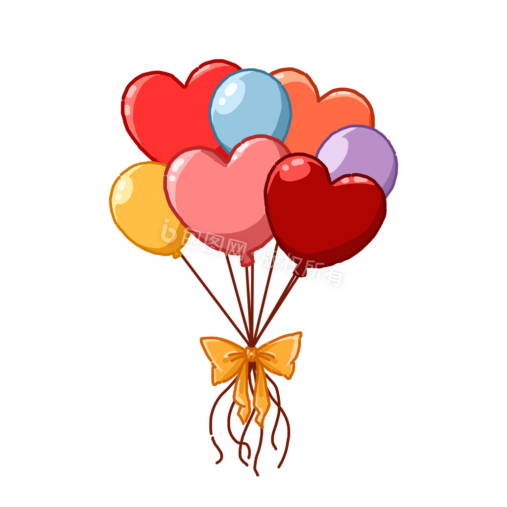 卡通爱心彩色气球七夕情人节动图GIF图片