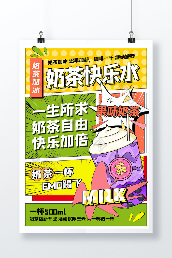 漫画分镜板式奶茶店创意海报设计