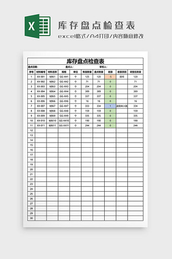 库存盘点检查表EXCEL模板图片