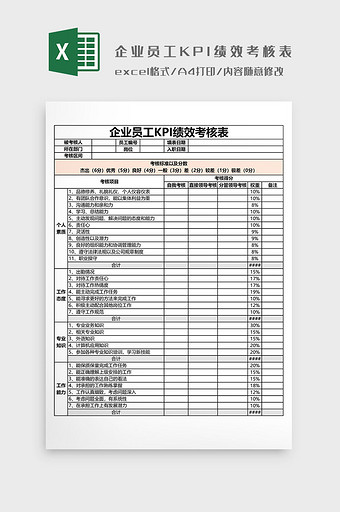 企业员工KPI绩效考核表图片